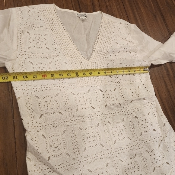 646 Main white eyelet embroidered short sleeve top tunic large 100% cotton - Picture 9 of 11